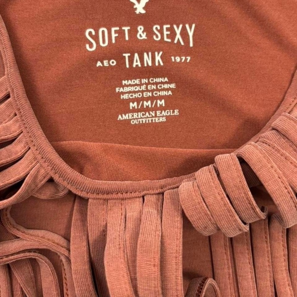 American Eagle brown tank top with fringe detail Size M 0207 - Picture 2 of 6